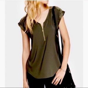 Express Women's V-Neck Silky Zip Front Gramercy Te